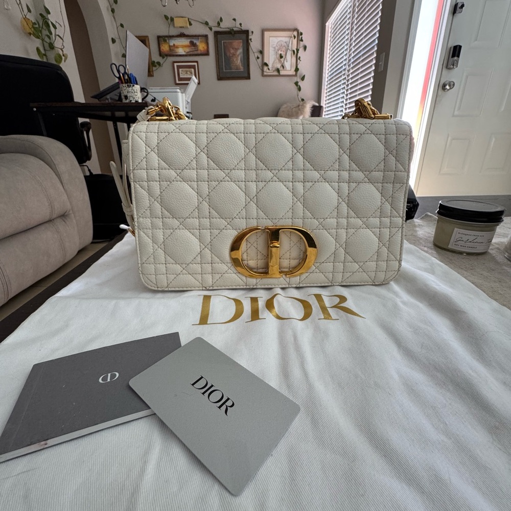 Dior Cream Caro Montaigne Quilted Shoulder Bag with Gold CD Clasp